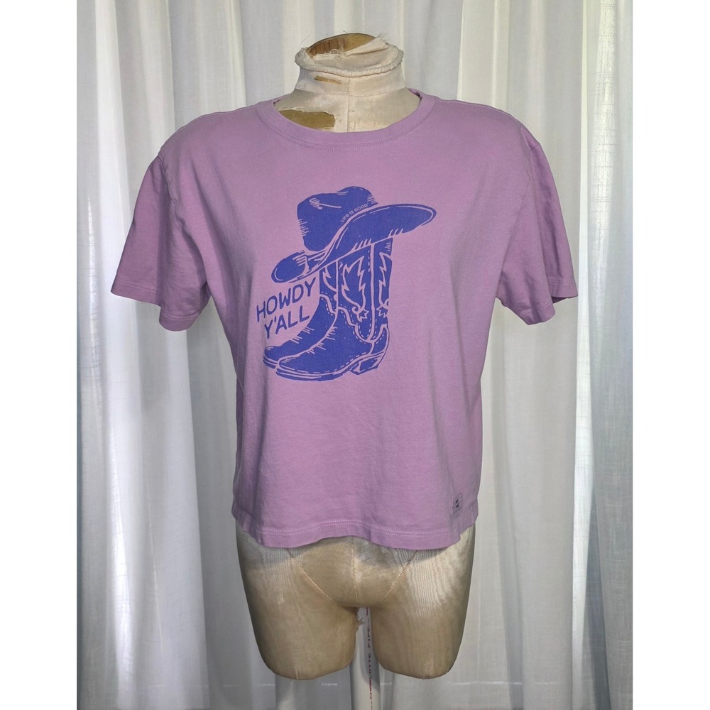 Life is Good Womens Crusher Tee Purple Howdy Yall Cowboy Boots Graphic T-Shirt S